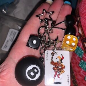 Joker and Dice bag/purse charm Keychain with 8 Ball and cherry
